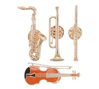 Yardenfun 4pcs Musical Instrument Brooch Pins Retro Golden Guitar Saxophone Trumpet Flute Badges For Jazz Enthusiasts And Orchestra Fans