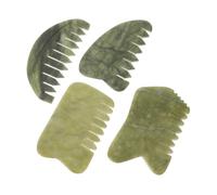 Yardenfun 4pcs Natural Jade Massage Comb Handheld Scalp Massager for Hair Growth Facial Full Body Acupressure with Cooling Effect Ergonomic Gua Sha Tool for Skin Tone Improvement and