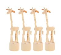 Yardenfun 4pcs Push Finger Puppets: Natural Wood Giraffe Figurines Dancing Finger Puppet - Wooden Animal Statues For Living Room Bedroom Travel