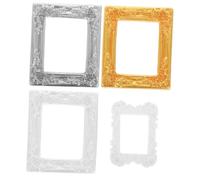 Yardenfun 4pcs Vintage Miniature Resin Picture Frames for Dollhouse Decoration Retro Mini Photo Holders with Craftsmanship Creative Wall Art for Doll House Accessories