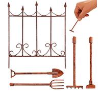 Yardenfun 5 Pcs Miniature Garden Tools Set Rake Spade for Dollhouse Landscape Decor High Garden Ornaments for Miniature Gardening Outdoor Decoration