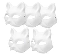 Yardenfun 5 Pcs White Cat Paper Masks with Elastic Band for DIY Painting Masquerade Costume Parties Lightweight Blank Cat Face Masks for Halloween and Cosplay