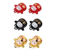 Yardenfun 6 Pcs Fortune Cat Bell Pendants Decorative Copper Hanging Decor for Bags Key Chains and Cell Phones Creative Maneki Neko Ornaments Red