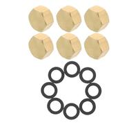 Yardenfun 6pcs 3/8 Inch Brass Pipe Caps with Rubber Gasket, Hexagonal Female Thread Plumbing End Caps for Garden Hose, Washing Machine and Water Pipe Leak Prevention