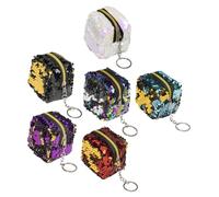 Yardenfun 6pcs Slim Wallet for Women Sequin Zipper Change Purse Cubic Wallet Coin Pouch Mini Purse