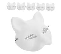 Yardenfun 6pcs White Fox Cat Animal Face Masks Half Face Masquerade Party Masks for DIY Painting Ergonomic Fit with Lace Design for Halloween Cosplay and Costume Events