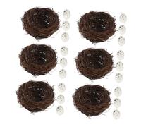 Yardenfun 6set Outdoor Artificial Bird Nest with Realistic Eggs Handmade Rattan Twig Design for Garden Patio Easter Crafts Birdcage Accessories Low Maintenance Decorative Ornament