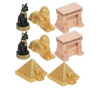 Yardenfun 8 Pcs Resin Miniature Egyptian Figurine Set Ancient Pyramid Sphinx Dog Statue Collection for Home Garden Decor History Gift for Boys