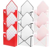 Yardenfun 9pcs Envelope Shape Flower Boxes Set, Foldable Paper Flower Wrapping Cases Red Polka Dot, Black White Dot, and White Pink Stripe Patterns, Floral Boxes for Bouquet Presentation