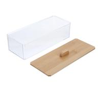 Yardenfun Acrylic Tissue Storage Box with Bamboo Lid, Multi-Function Napkin Holder for Dining Table and Bathroom, Desktop Guest Towel Organizer for Home and Restaurant Use