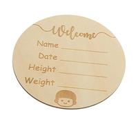 Yardenfun Adorable Round Wooden Newborn Announcement Sign Welcome Plaque for Moments Natural Birth Name Sign for Photos and Keepsakes