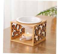Yardenfun Bamboo Ceramic Essential Oil Burner with White Dish Vintage Tealight Candle Holder for Bedroom Aromatherapy Reusable Wax Melt Warmer Smooth Surface Fragrance Diffuser Gift