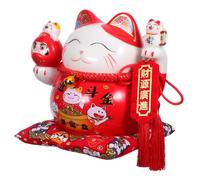 Yardenfun Ceramic Maneki Neko Piggy Bank Red Statue for Home Decor and Money Saving Traditional Japanese Waving Arm Figurine Versatile Feng Shui Table Centerpiece gift for for for for for for