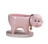 Yardenfun Ceramic Monkey Shaped Flowerpot with Drainage Tray Cute Succulent Planter for Indoor Desk Table Window Sill Decoration Gift for Plant Lovers