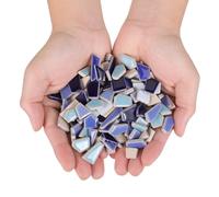 Yardenfun Ceramic Mosaic Tiles Blue Irregular Pieces 200g for Creative Crafting Suitable for Garden Path and Bathroom Decor