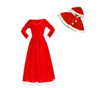 Yardenfun Christmas Santa Suit for Women 1 Set Santa Dress with Cloak and Long Skirt Festival Clothes Party Supply