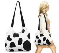 Yardenfun Cow Smile Face Canvas Tote Bag Casual Shoulder Handbag for Shopping Work and Everyday Use Lightweight Reusable Stylish Grocery Bag with Inner Pocket