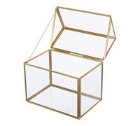 Yardenfun Creative Gold House-Shaped Glass Terrarium for Indoor Plants, Geometric Cube Mini Greenhouse with Swing Lid, Tabletop Air Plant Display and Moss Planter Box for Home Gardening