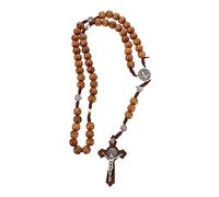 Yardenfun Cross Necklace Prayer Beads Handmade Wooden Beaded Chain Cross Pendant for Religious Devotion and Prayer Jewelry for Men and Women