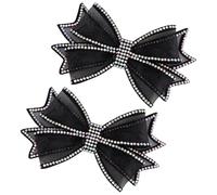 Yardenfun Elegant Rhinestone Bowknot Mesh Shoes Flower Decorative Clips for Ladies Slippers Double-layer Thin Stylish Shoe Charms in Black for Wedding Party and Daily Wear