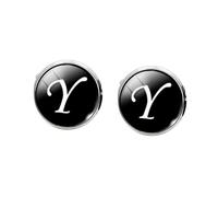 Yardenfun Glass Collar Button Cuff Link for Men Lightweight Glass and Copper Round Sleeve Button with Y Letter Pattern Electroplated Smooth Finish Decorative Collar and Sleeve Accessory
