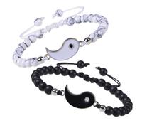 Yardenfun Handmade Yin Yang Couple Bracelets Set with Matte White Turquoise Beads, Matching Relationship Wrist Jewelry for Long Distance Couples, His and Hers Strand Wristbands
