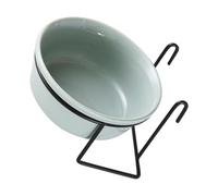 Yardenfun Hanging Pet Feeding Bowl for Cats and Dogs 360ml Ceramic and Iron Material with Rack, Easy to Clean round Shape, Suitable for Cages and Small Spaces