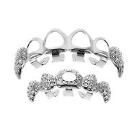 Yardenfun Hollow Out Silver Teeth Grill Comfortable Lightweight Copper Rhinestone Fangs for Men Cosplay Halloween Party Vampire Style Accessories