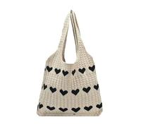 Yardenfun Knitted Heart Beach Tote Bag for Women Summer Handbag Zipper and Mesh Pockets Lightweight Crocheted Vacation Bag