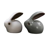 Yardenfun Lovely Rabbit Tea Pet Decoration 2pcs Set Ceramic Zodiac Rabbit Figurines Desktop Ornamental Tea Pet Adornments for Home and Office