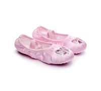 Yardenfun Pink Satin Ballet Dance Shoes for Embroidery Sequins Non-Slip Suede Split Sole Stretch Belt Comfortable Yoga Gymnastics and Modern Dance Slippers