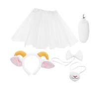 Yardenfun Plush Lamb Cosplay Costume with Soft Sheep Horn Headband Tail Bow Tie White Tulle Skirt for Farm Animal Dress-up Comfortable Lamb Ears Hairband for Holiday Parties and Photo Props