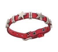 Yardenfun Red Leather Punk Bangle Bracelet with Star Studs, Comfortable Long Time Wear and Resists Deformation, Textured Cuff for Men and Women