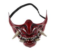 Yardenfun Red Prajna Samurai Cosplay Mask for Men and Women Half Face Japanese Tengu Demon Design with Vivid Detailing Fit for Halloween Masquerade Theme Parties and Role Playing