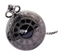 Yardenfun Retro Classic Pocket Watch with Dual Display Roman Arabic Numerals Dial Black Face White Hands Flip Watch with Thin Chain Vintage Steampunk Style for Men and Practical Timepiece