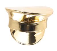 Yardenfun Shiny PU Leather Navy Beret Hat for Women Gold Laser Finish Flat Top Cosplay Cap Portable Stage Performance Accessory for Halloween Christmas Fancy Dress and Sailor Parties