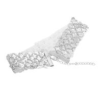 Yardenfun Silver Wide Short Collar Choker Necklace with Shiny Thick Rhinestone Metal Sequins Soft Comfortable Fish Scale Design for Women Party Costume Jewelry