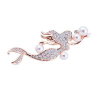 Yardenfun Sparkly Crafted Mermaid Delicate Design a Brooch Featuring with Rhinestone Corsage Pearl Accents from Golden Alloy and Clothes and Bags, for Women