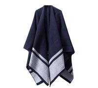 Yardenfun Thickened Cape Shawl Oversized Winter Autumn Grey Striped Women Cloak Stylish Dress Shawl for Casual Outings