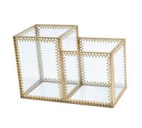 Yardenfun Transparent Desktop Makeup Brush Holder with Two Compartments Versatile Pen Organizer for Office and Jewelry Display Durable Decorative Storage Case for Tidy Desk Arrangement