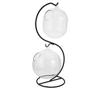 Yardenfun Transparent Glass Hydroponic Plant Vase with S Shaped Iron Rack Medium Round Ball Terrarium Container for Tabletop Home and Office Decor Thickened Material for Succulent and Fish