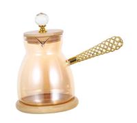Yardenfun Turkish Coffee Pot Glass Teapot with Side Handle for Stovetop Brewing Heat-Resistant Cezve for Turkish Greek Coffee and Hot Stylish Gold Finish for Kitchen Use