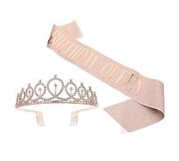 Yardenfun Unique Birthday Party Supplies 2pcs Tiara and Sash Set Birthday Sash for Women Queen's Crown Perfect Party Accessory