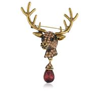 Yardenfun Vintage Elk Antlers Brooch Pin with Water Drop Pendant Elegant Decorative Clothing Pin for Men Women Glossy Wear Resistant Design Chic Retro Accessory for Any Outfit