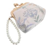 Yardenfun Vintage Floral Brocade Kiss Lock Wallet for Women Pearl-Adorned Compact Coin Purse and Makeup Bag Elegant Bridal Clutch for Weddings Parties and Travel Small Japanese Style
