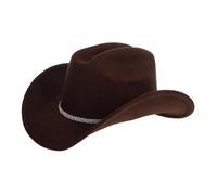 Yardenfun Western Cowboy Hat for Men and Women Lightweight Felt Jazz Style with Rhinestone Band Boho Fedora for Summer Outdoor Festivals Parties and Casual Wear Versatile Country Headgear Brown