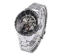 Yardenfun Winner Skeleton Dial Men's Automatic Mechanical Watch Stainless Steel Band Vintage Style Round Dial for Everyday Wear