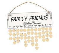 Yardenfun Wooden Birthday Reminder Calendar Set DIY Hanging Plaque Wall Decor with Heart Shaped Wood Slices Family Anniversary and Festival Countdown Organizer