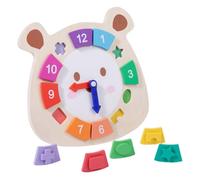 Yardenfun Wooden Clock for Early Educational Learning Teaching Clock with Bear Shape for Preschoolers Cognitive Development