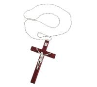 Yardenfun Wooden Crucifix Necklace with Jesus Passion Prayer Engraving Handcarved Cross Charm for Men Women Alloy Chain Elegant Religious Jewelry Faith and Blessings